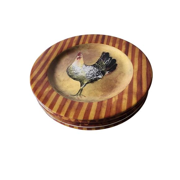 SANGO Brown Red Rustic Rooster China Plate 7.5" - Set of 4 - Picture 1 of 8